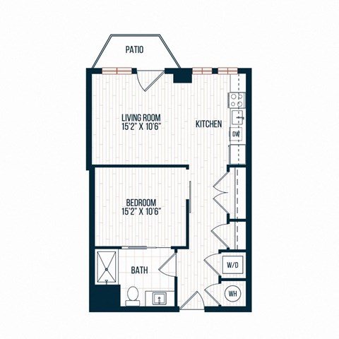 Floor plan for studio, 1 bath, 574 sqft
